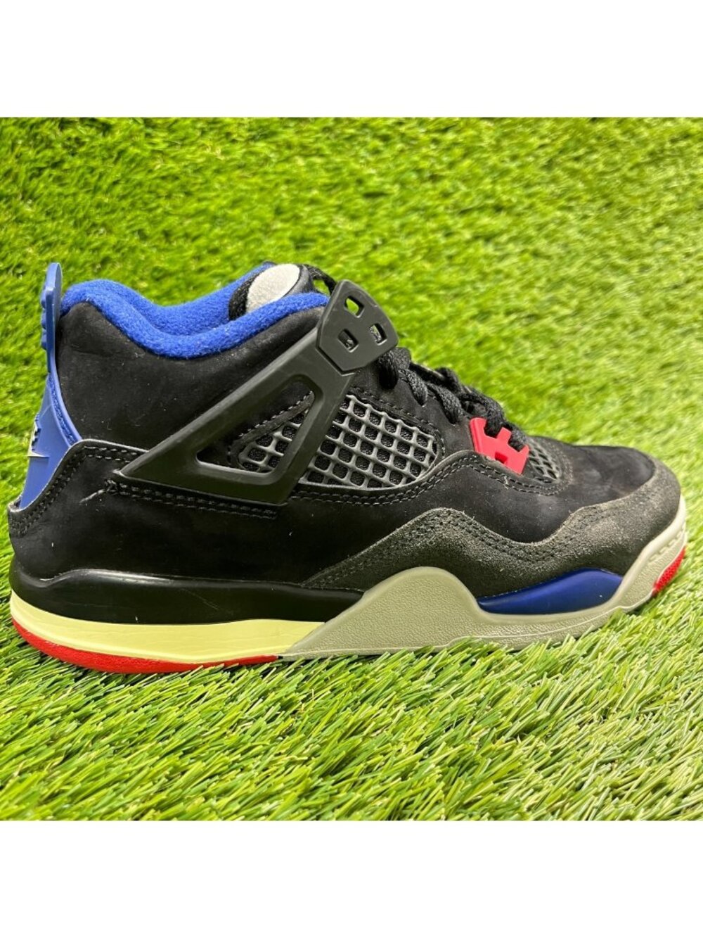 Nike Air Jordan 4 Retro Boys Size 2Y Black Blue Red Athletic Shoes Sneakers